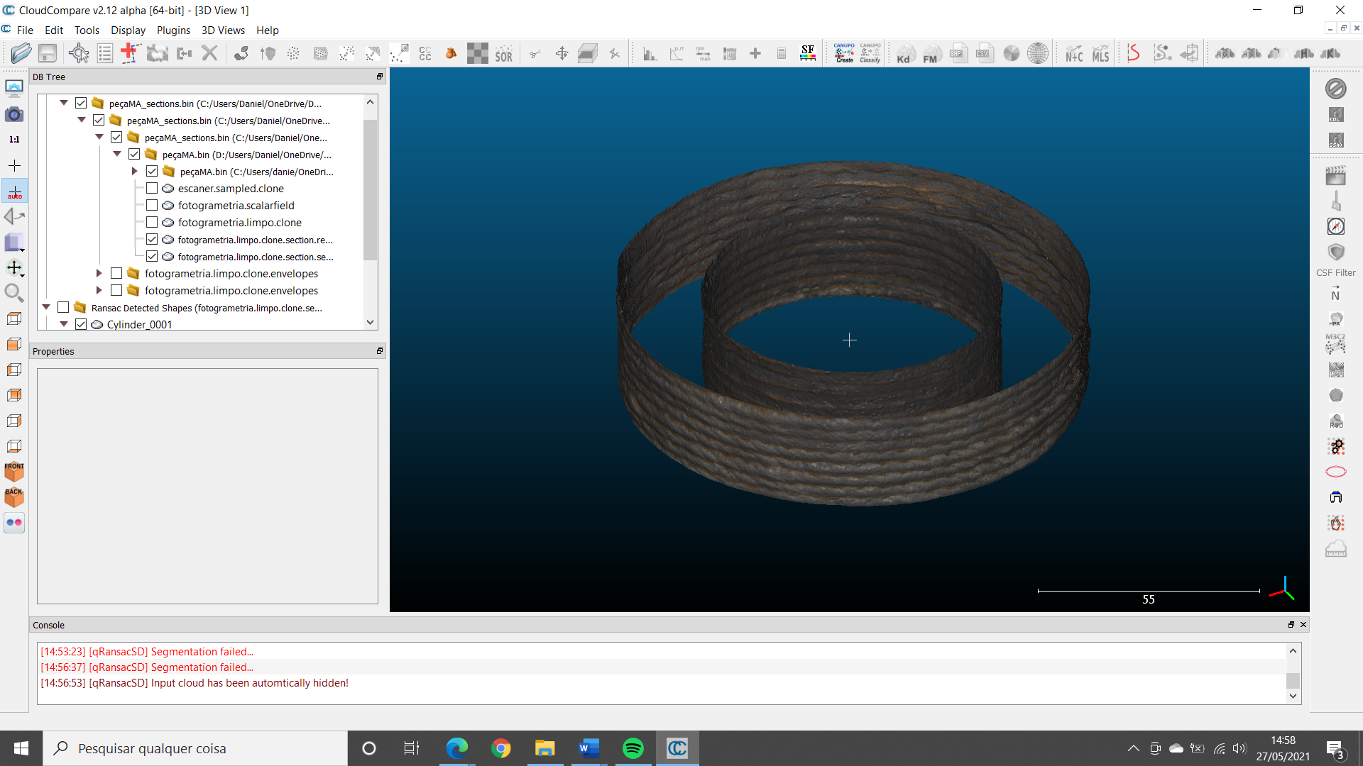 Model after applying the &quot;Cross section&quot; tool to get rid of the top part