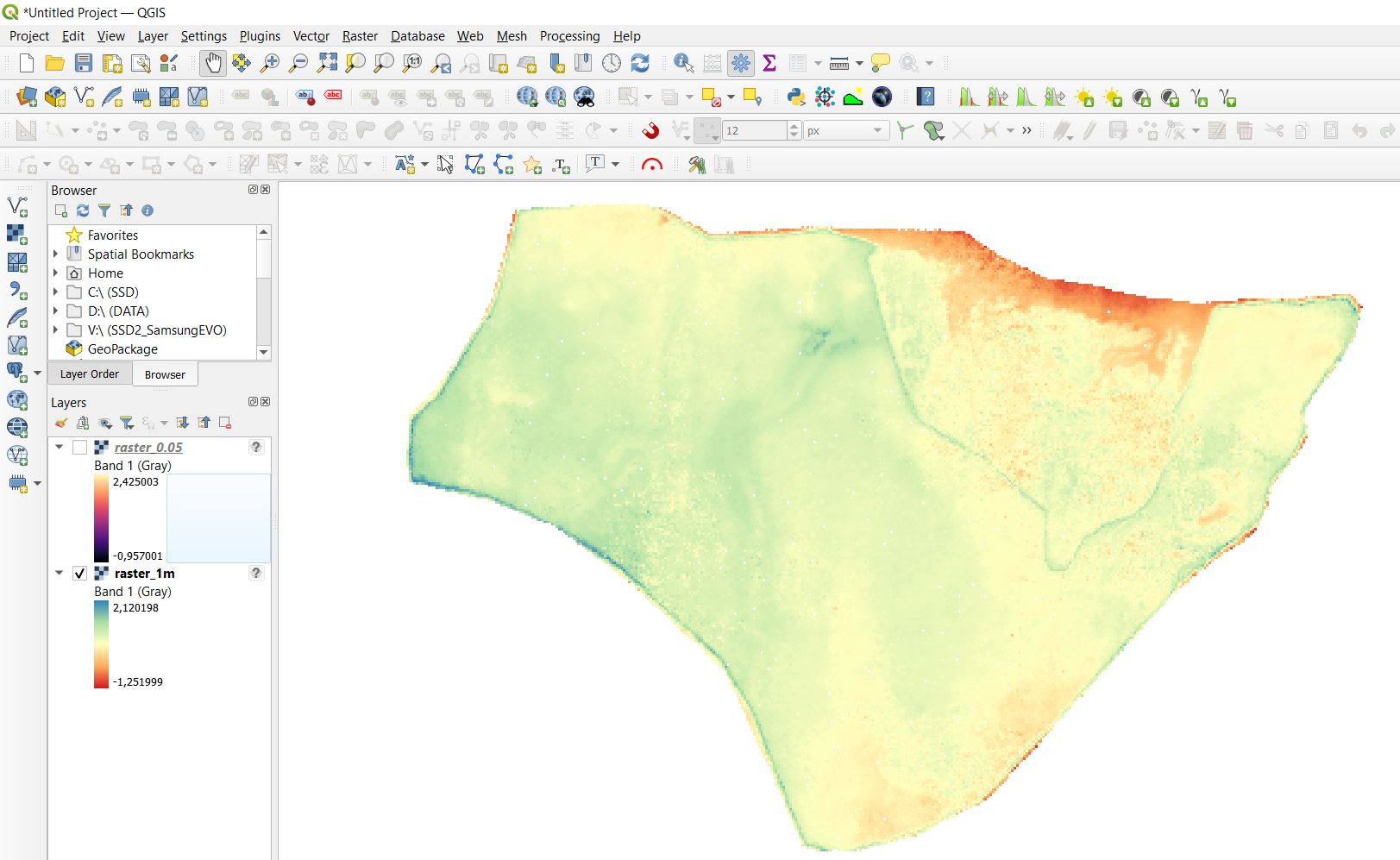 1m grid imported into Qgis