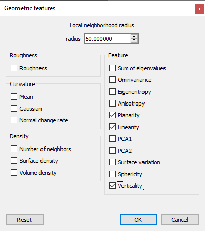 Compute Geom Features dialog